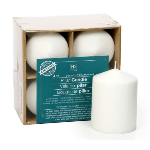 Hosley Set of 4, White Unscented Pillar Candles - 4" High