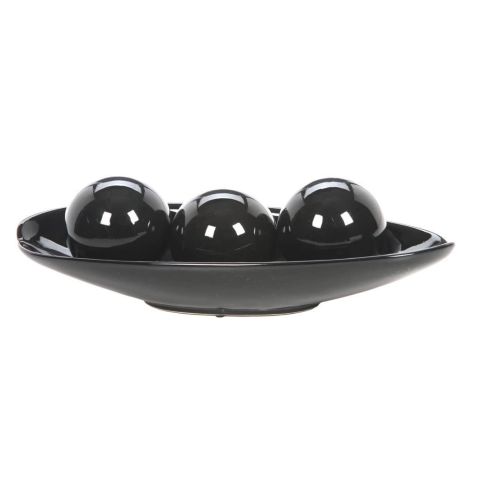 Hosley Solid Black Ceramic Bowl and Orb Set