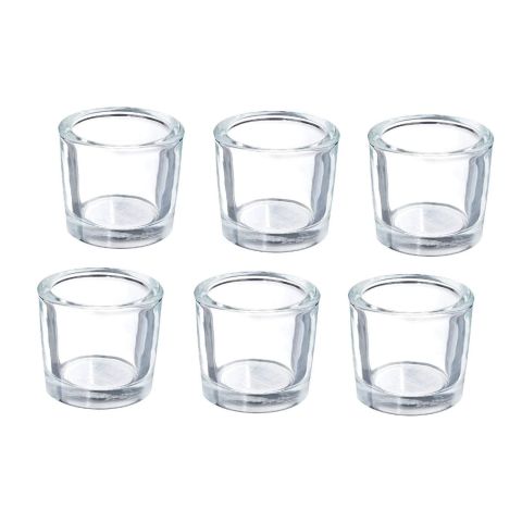Hosley Set of 6, Clear Thick Chunky Glass Votive / Tealight (Wax or LED) Candle Holders - 2.4" High