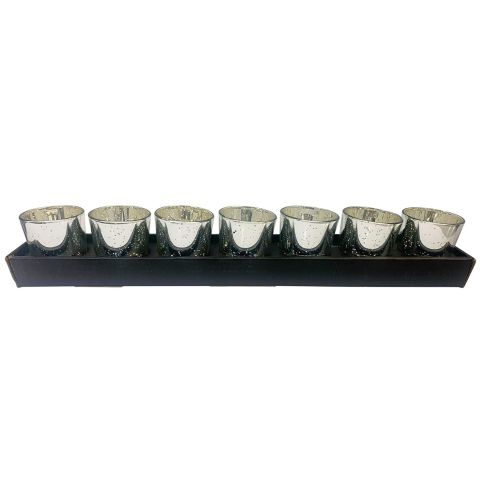 Hosley Set of 7, Silver Mercury Speckled Glass Tealight Candle Holders - 2.65" High