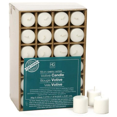 Hosley’s Set of 72 White Unscented Votive Candles