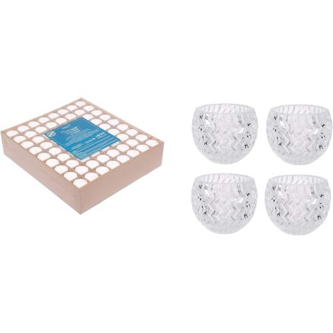 Hosley's Set of 144 Unscented White Votive Candles & Hosley Set of 4 Clear Glass Tealight Candle Holders