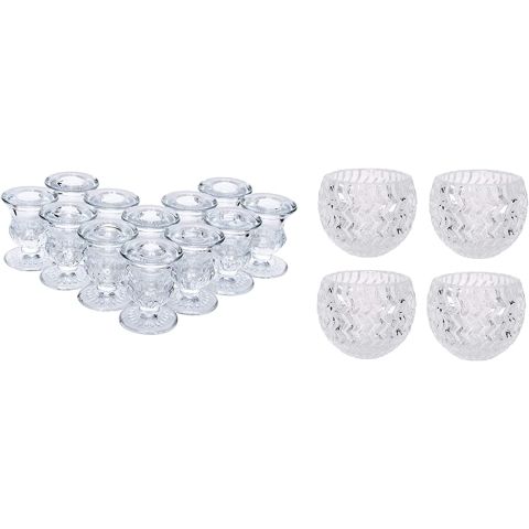 Hosley Set of 12 Glass Taper Candle Holders & Hosley Set of 4 Clear Glass Tealight Candle Holders
