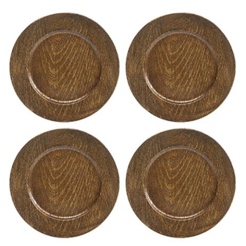 Hosley Set of 4, Brown Plastic Decorative Charger Plates - 11.8" Diameter