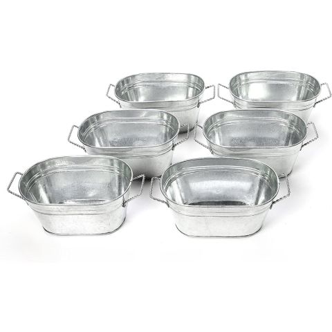 Hosley Set of 6, Oval Galvanized Planter Floral Planters
