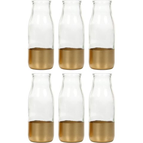 Hosley Set of 6, Glass Gold Dip Glass Bottle - 5.25" High