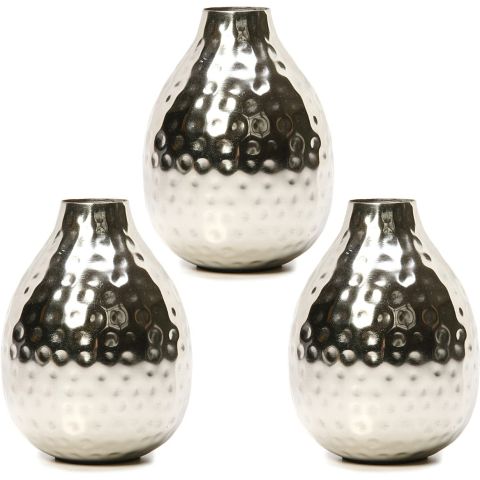 Hosley Set of 3, Silver Metal Bud Vases - 4.5 Inch High