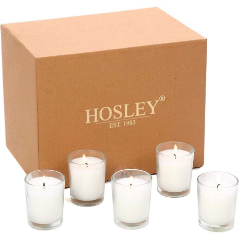 Hosley Set of 24, Ivory Unscented Glass Filled Votive Candles, Hand Poured Wax Candle