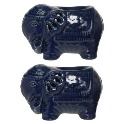 Hosley Set of 2, Blue Ceramic Oil Warmers - Use with Tealight Candles