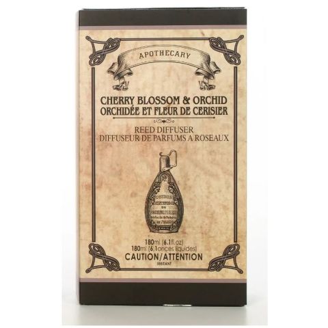 Hosley Apothecary Cherry Blossom & Orchid Glass Reed Diffuser 180 ml with Reed Sticks