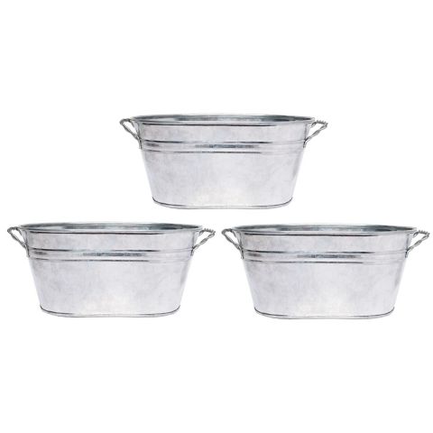 Hosley Set of 3, Silver Galvanized Oval Planters