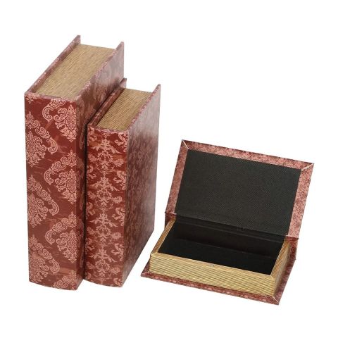 Hosley 3 Assorted Red Brown & Gold Storage Farmhouse Memory Book Boxes