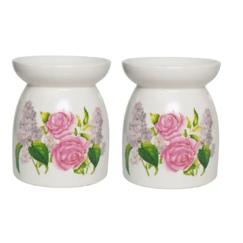 Hosley Set of 2, White Floral Ceramic Oil Warmers