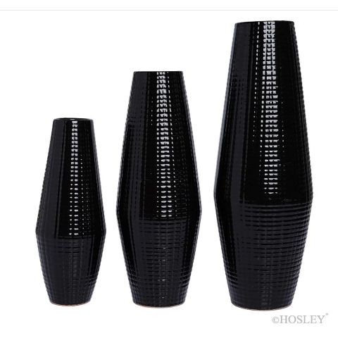 Hosley 3 Assorted Black Textured Ceramic Vases