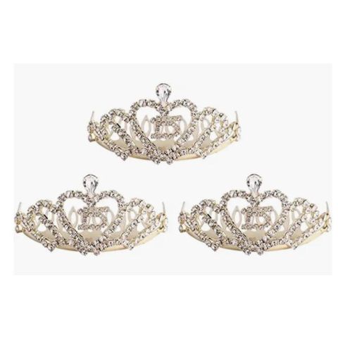 Hosley Set of 3, 1.57" H Quinceanera Tiara W-Heart