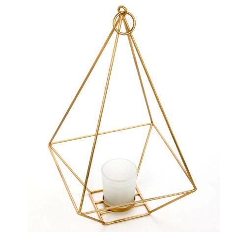 Hosley's 11.5" High, Gold Finish Tealight / Votive Holder Lantern with Votive Frosted Candle Holder