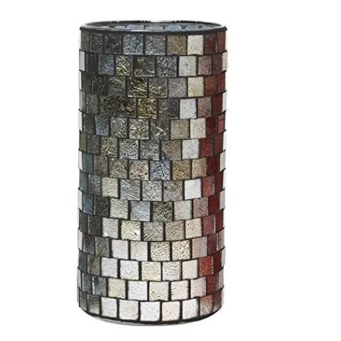 Hosley Silver Mosaic Glass Tea Light Candle Holder