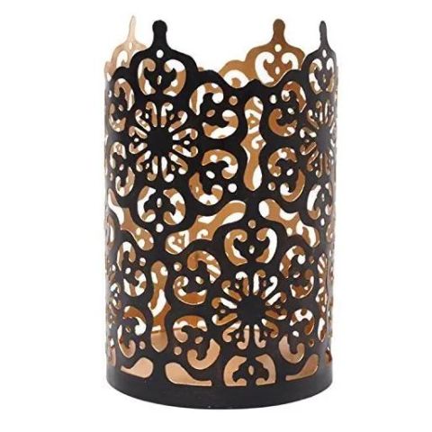 Hosley Flower 7 Inch High Cut Bronze LED Votive Tealight Holder Lantern