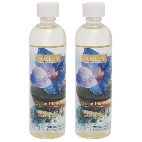 Hosley Set of 2, Ocean Flowers Fragrance Warming Oils 6 oz.