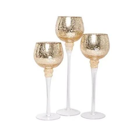 Hosley 3 Assorted Crackle Glass Gold Tealight Candle Holders