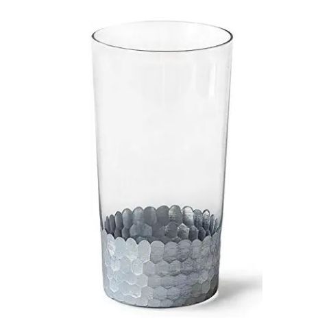 Hosley Argea Clear Glass Vase with Silver Bottom 6.25 Inches High