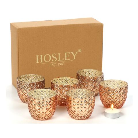 Hosley Set of 6, Antique Gold Speckled Metallic Glass Votive / Tealight Candle Holders