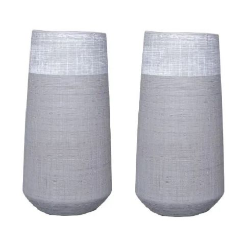 Hosley Set of 2, Grey & White Ceramic Vases-10 High