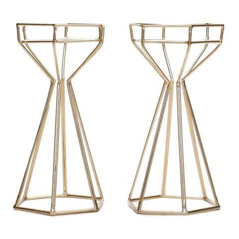 Hosley Set of 2, Gold Metal Wire Pillar Candle Holders