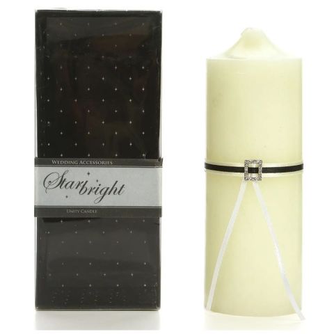 Hosley's 8.5" High Pillar Wedding Candle w/Black & White Ribbon