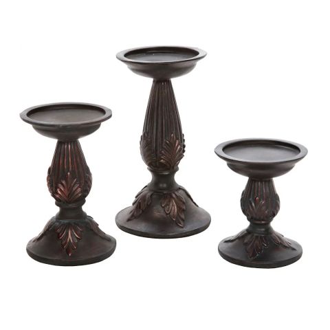Hosley 3 Assorted Brown Resin Pillar Candle Holders