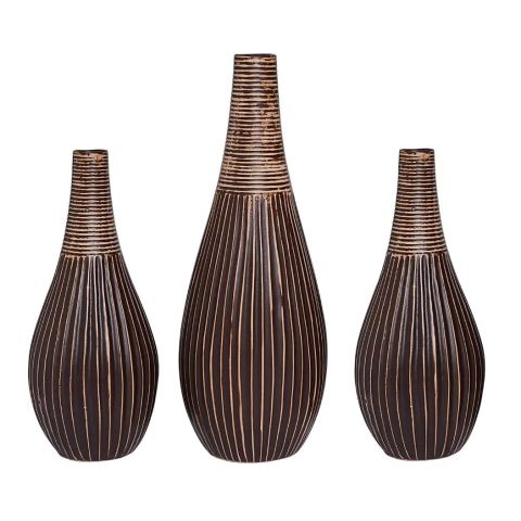 Hosley 3 Assorted Brown Textured Ceramic Bud Vases