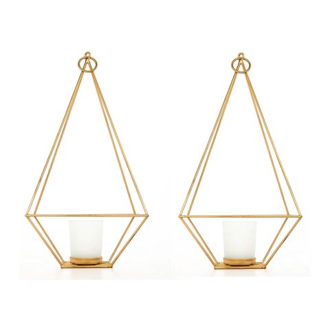 Hosley's Set of 2, Metal Gold Finish Tealight / Votive Candle Lantern with Votive Frosted Candle Holders