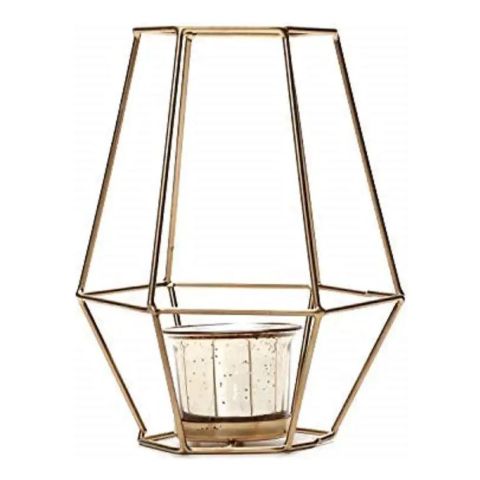 Hosley Metal Tealight Candle Lantern with Metallic Gold Glass Holder 