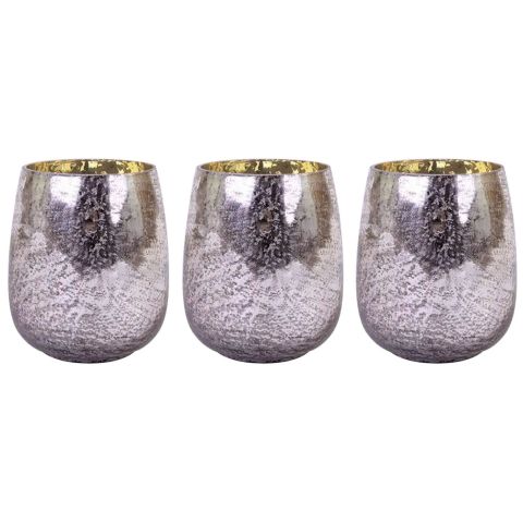 Hosley Set of 3, Silver Mercury Glass Tea Light Candle Holder 4.5" High