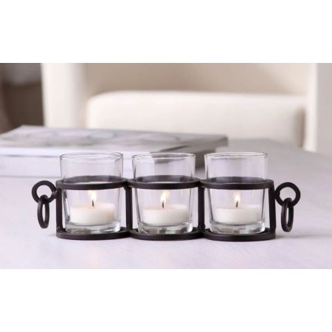 Hosley 9" Long Candle-Holder with 3 Glass Tealight Candle Holders