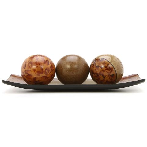 Hosley Brown Decorative Set Including Tray and Orbs