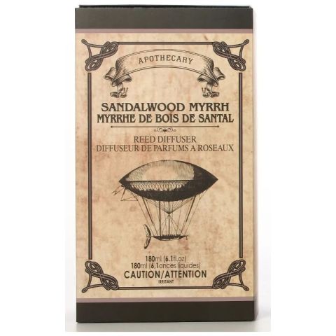 Hosley Apothecary Sandalwood Myrrh Glass Reed Diffuser 180 ml with Reed Sticks