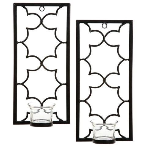 Hosley's Set of Two, 11" High Black Metal Tealight Candle Wall Sconces