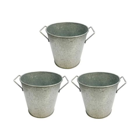 Hosley's Set of 3, 5'' High Galvanized Planters / Buckets w/ Handles