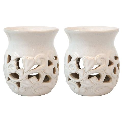Hosley's Set of 2, White Ceramic Oil Warmer - Use with Tealight Candles