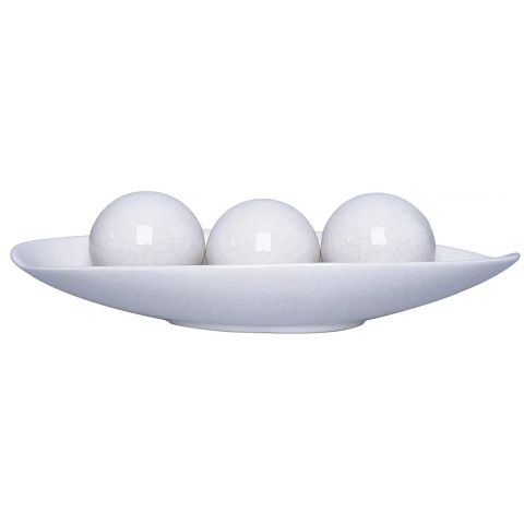 Hosley Crackle Ivory Ceramic Decorative Bowl and Orb Set