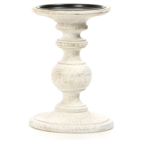 Hosley's Rustic White Wooden Pillar Candle Holder 
