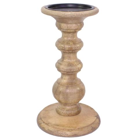 Hosley 9" High Rustic Natural Wood Pillar Candle Holder