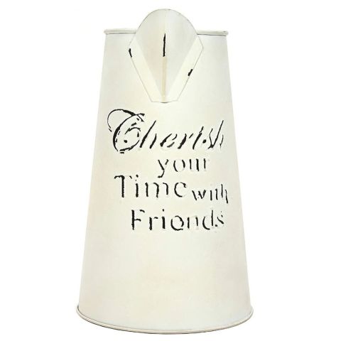 Hosley "Cherish Your Time with Friends" White Wash Pitcher Vase - 10 Inches High