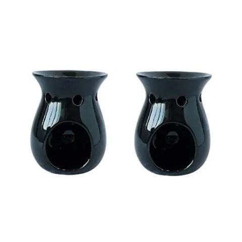 Hosley Set of 2, Black Ceramic Oil Warmers - Use with Tealight Candles