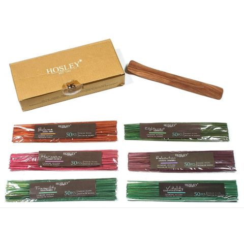 Hosley's 300 Pack of Assorted Incense Sticks with Bonus Holder - Eucalyptus & Thyme, Fresh Bamboo, Lavender Chamomile, Lemongrass, Radiant Orchid, Sensual Amber 