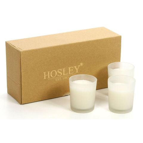 Hosley Set of 8, White Unscented Frosted Glass Filled Votive Candles