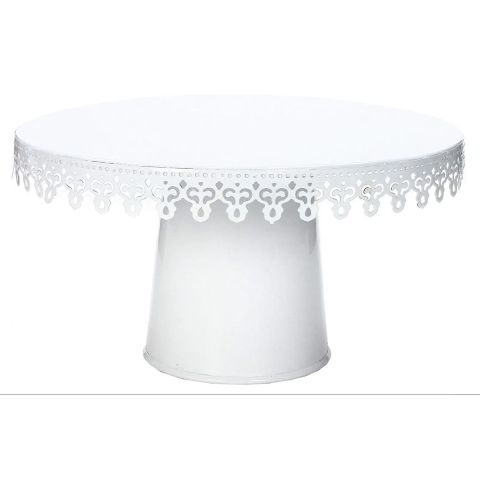 Hosley White Finish Pedestal Footed Cake Stand with Ribbon Trim - 9.75 Inch Diameter