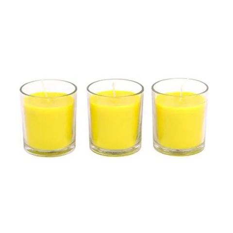 Hosley's Set of 3, 4 oz Citronella, Rosemary, Sage, Lemon Grass Blend Filled Glass Votive Candles