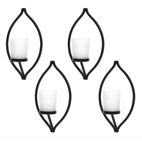 Hosley's Set of 4, Tealight Candle Wall Sconce with Frosted Glass Holders - 7 Inch High